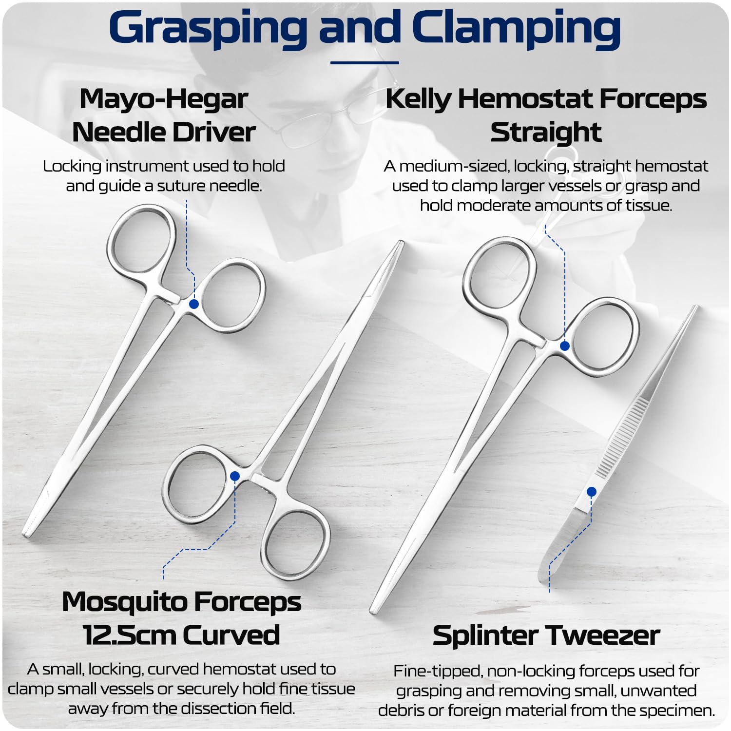 BioPrecision forceps and scissors detail highlighting precise tips and control