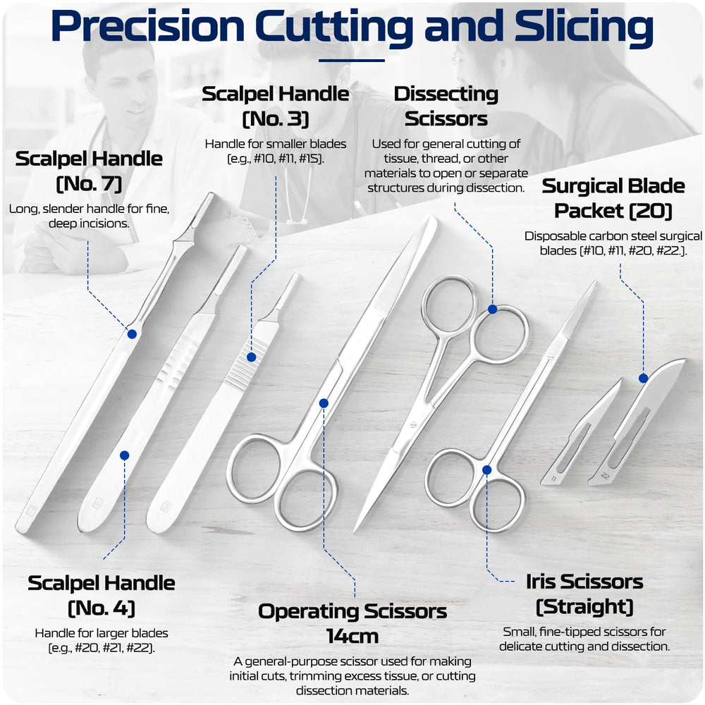 BioPrecision scalpel and blades close-up showing surgical-grade sharpness