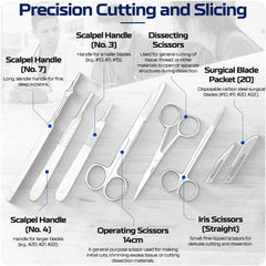 BioPrecision scalpel and blades close-up showing surgical-grade sharpness