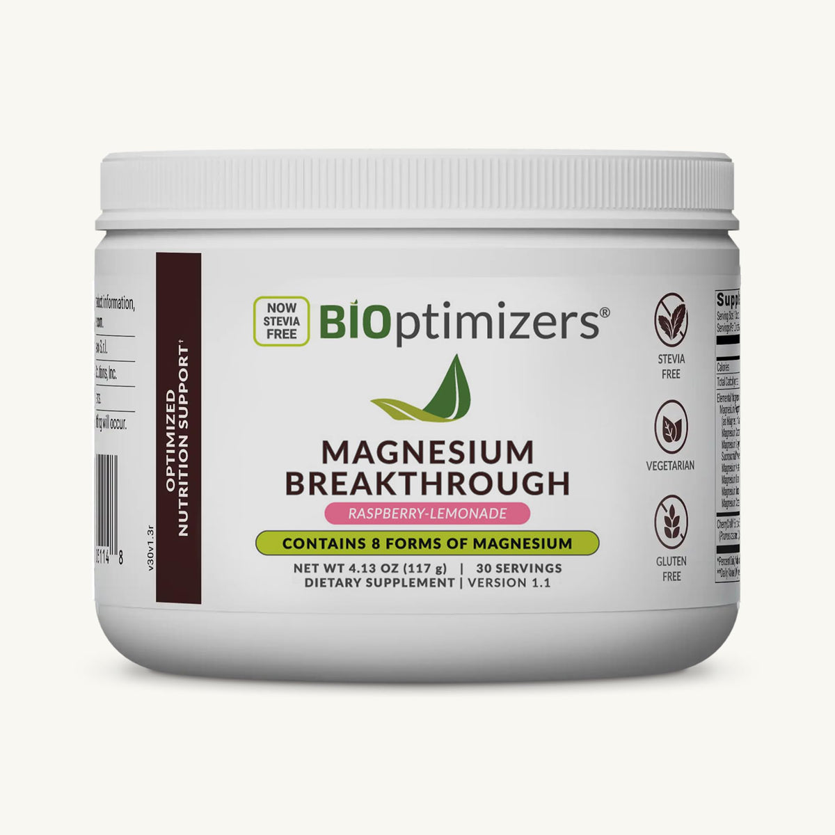 BIOptimizers front packaging showing raspberry-lemon flavor and 8 forms of magnesium
