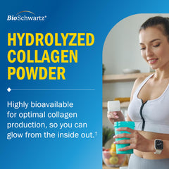 BioSchwartz open jar revealing powder inside, clean collagen convenience benefit