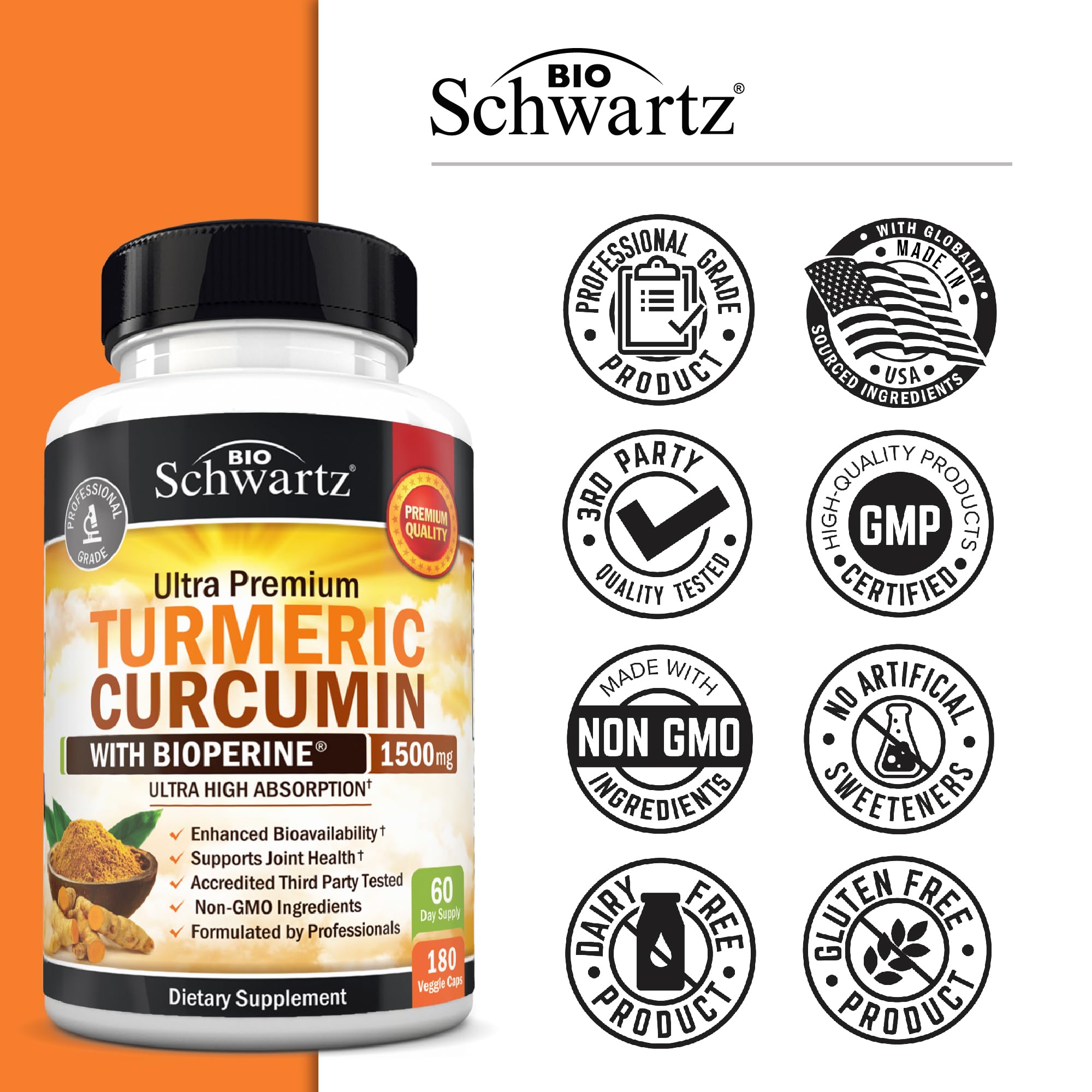 BioSchwartz close-up nutrition label showing standardized 95% curcuminoids details