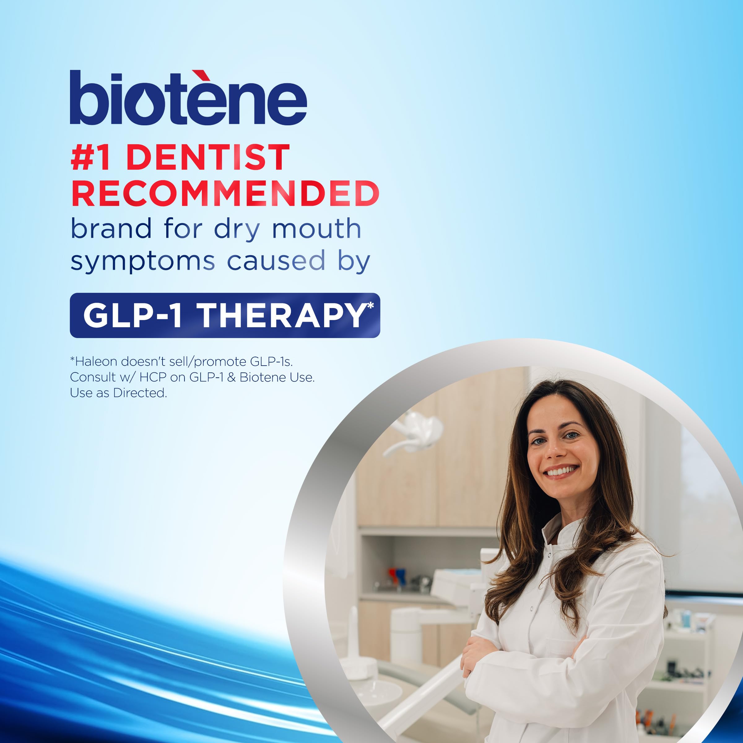 biotene rinse pour demonstration highlighting easy use and lubricating relief