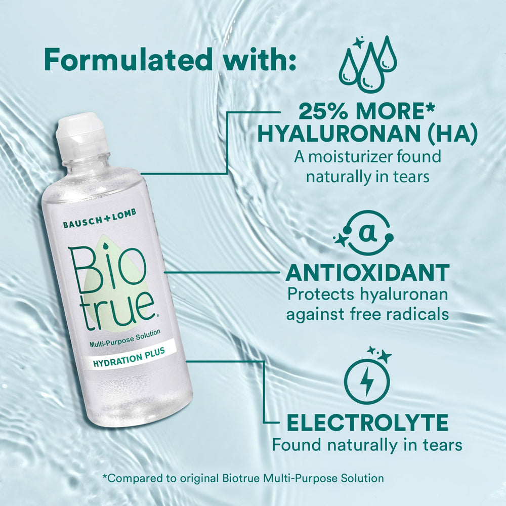 Close-up of Biotrue drop showing texture and hydration boost for comfortable lenses