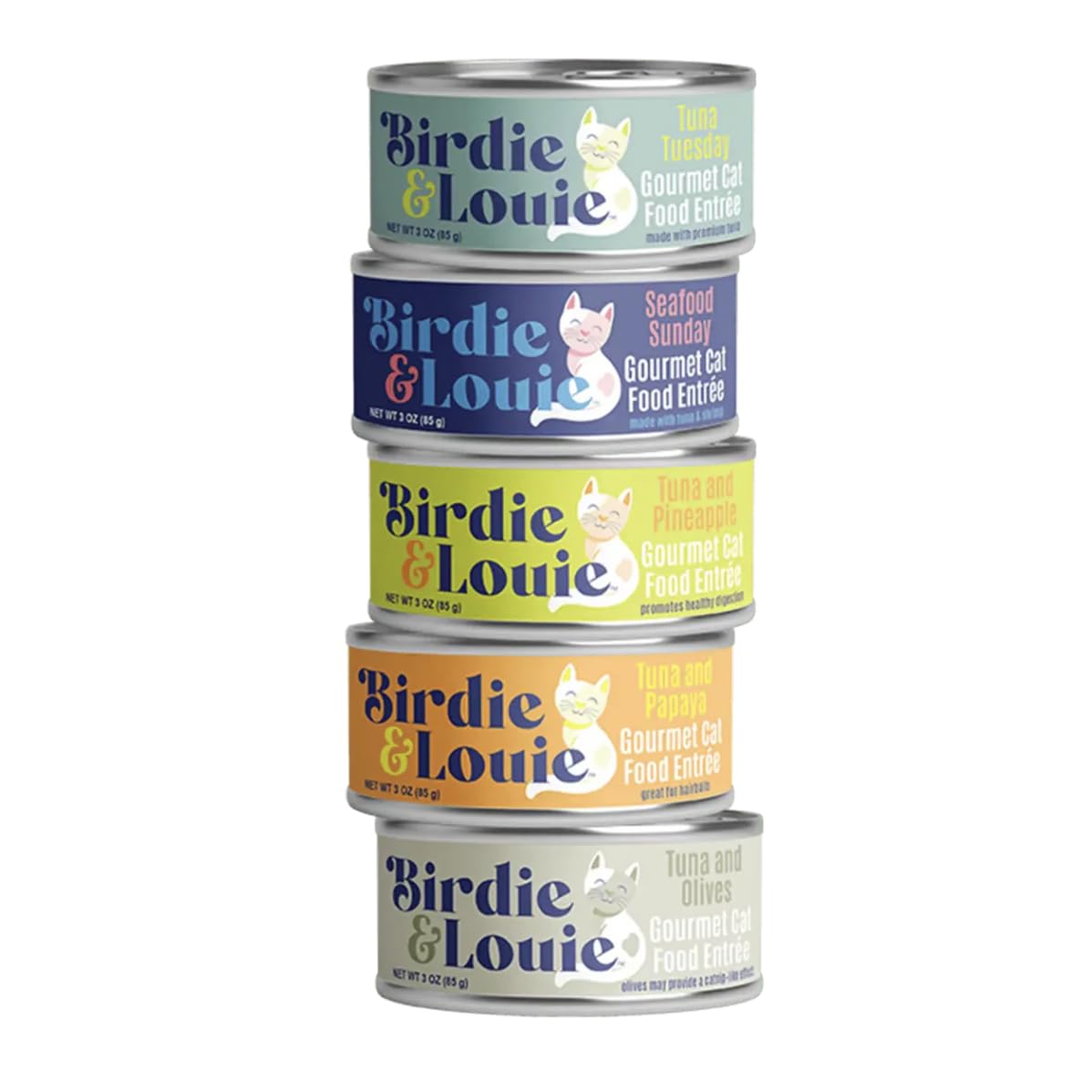 Birdie & Louie front packaging of 30-can case showing convenience