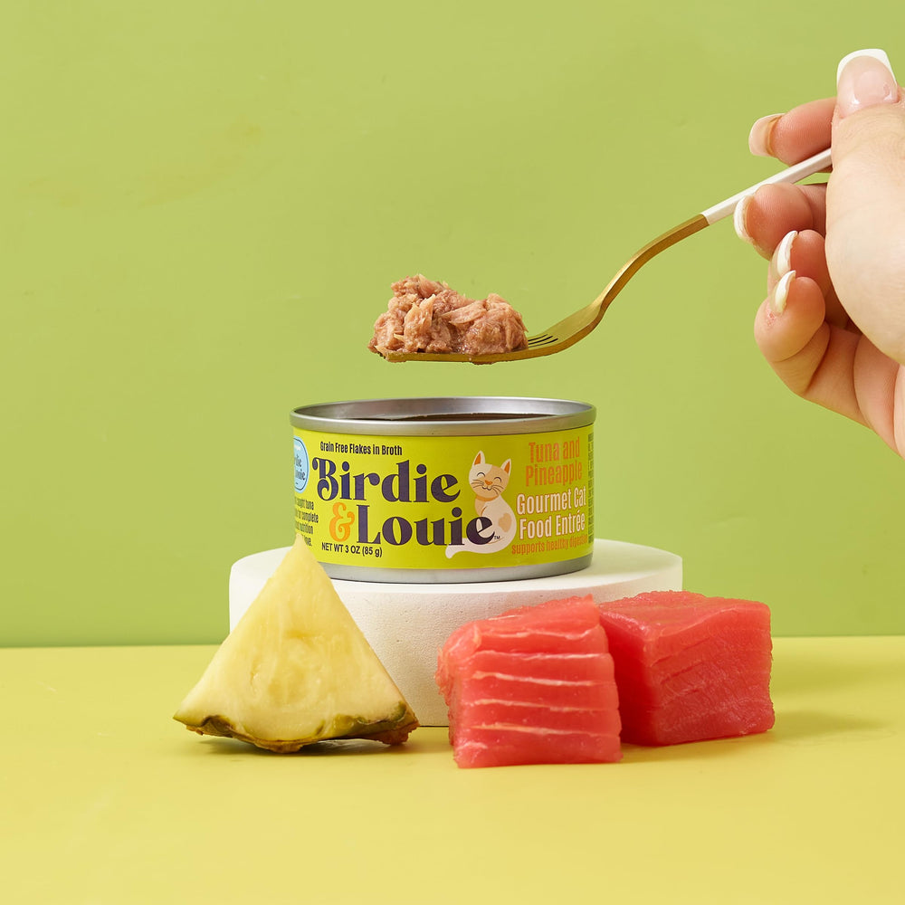 Birdie & Louie 3 oz can in hand showing compact portion size
