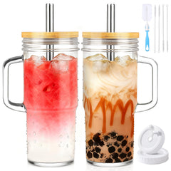 Birity glass tumbler front view showing 24oz size and handle for better portability