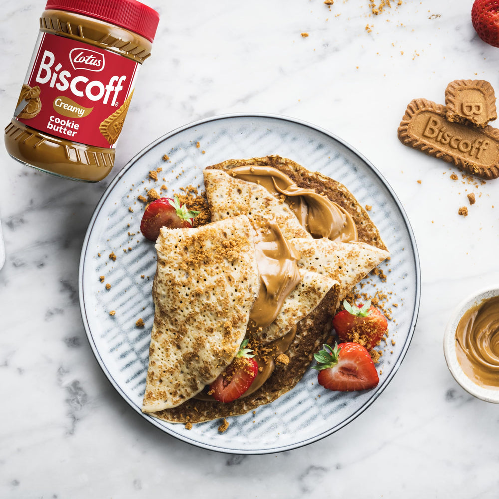 Biscoff served in a bowl as a dip demonstrating versatile serving options and sharing