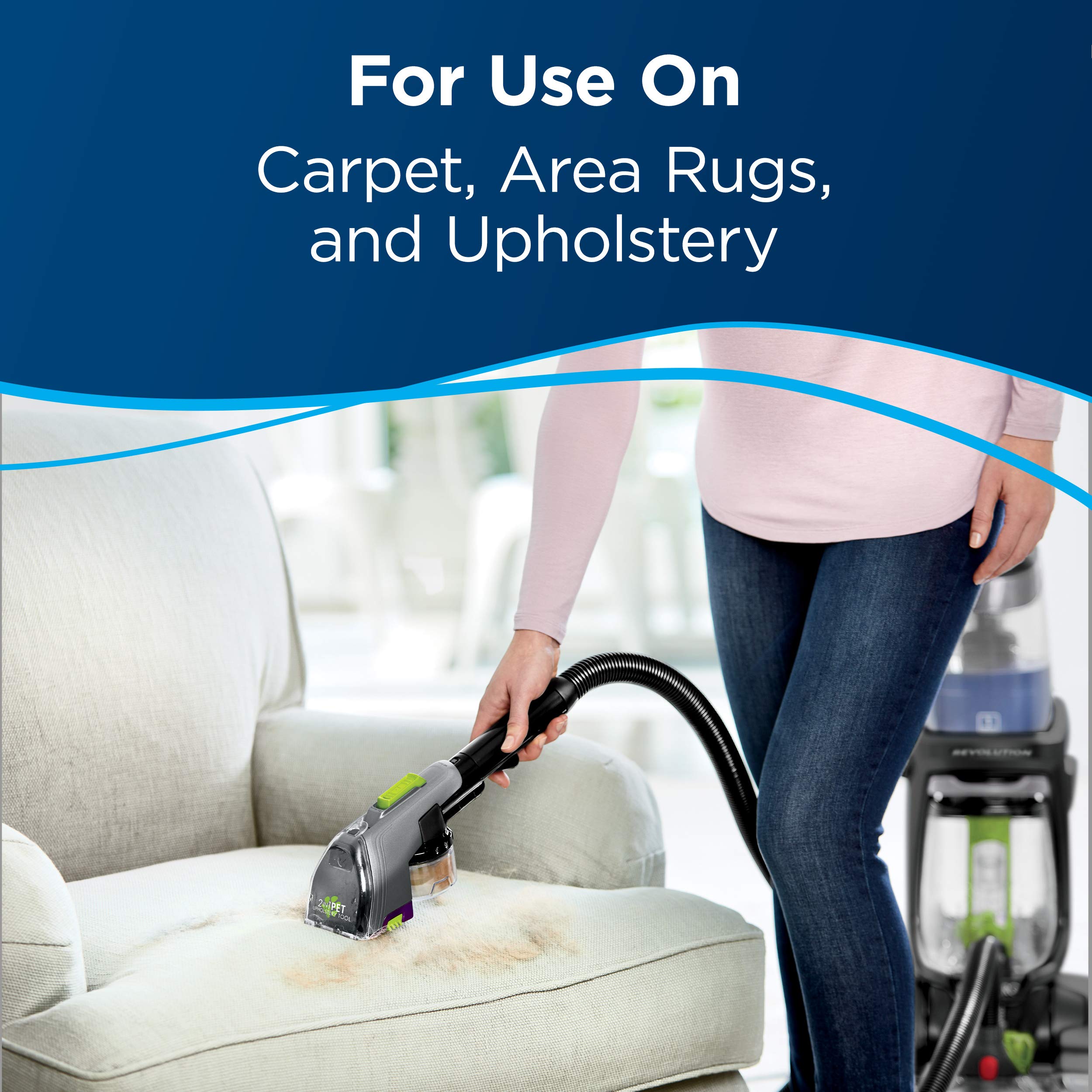 Bissell solution being added to an upright cleaner for effective use