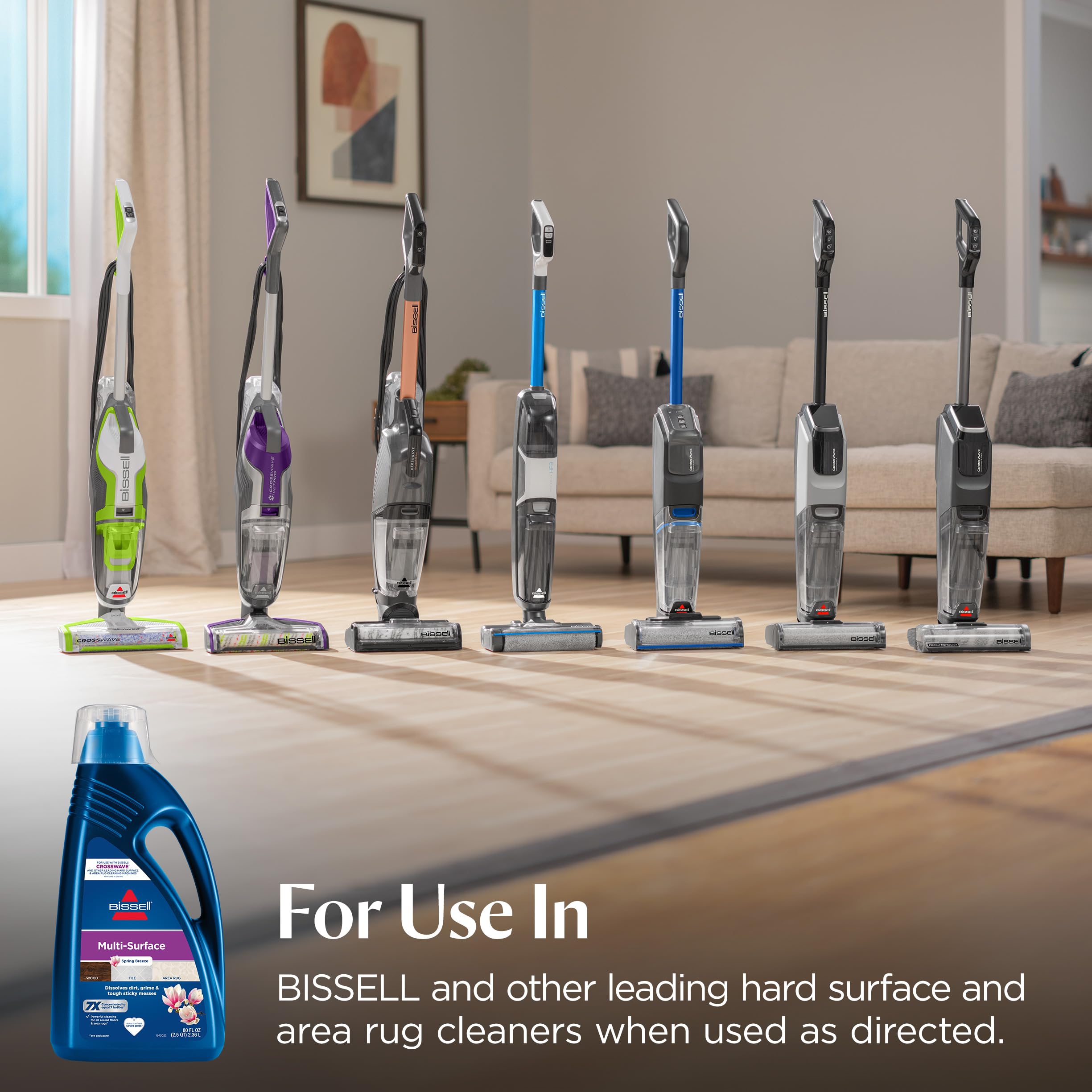 Area rug being refreshed by BISSELL solution demonstrating gentle rejuvenation
