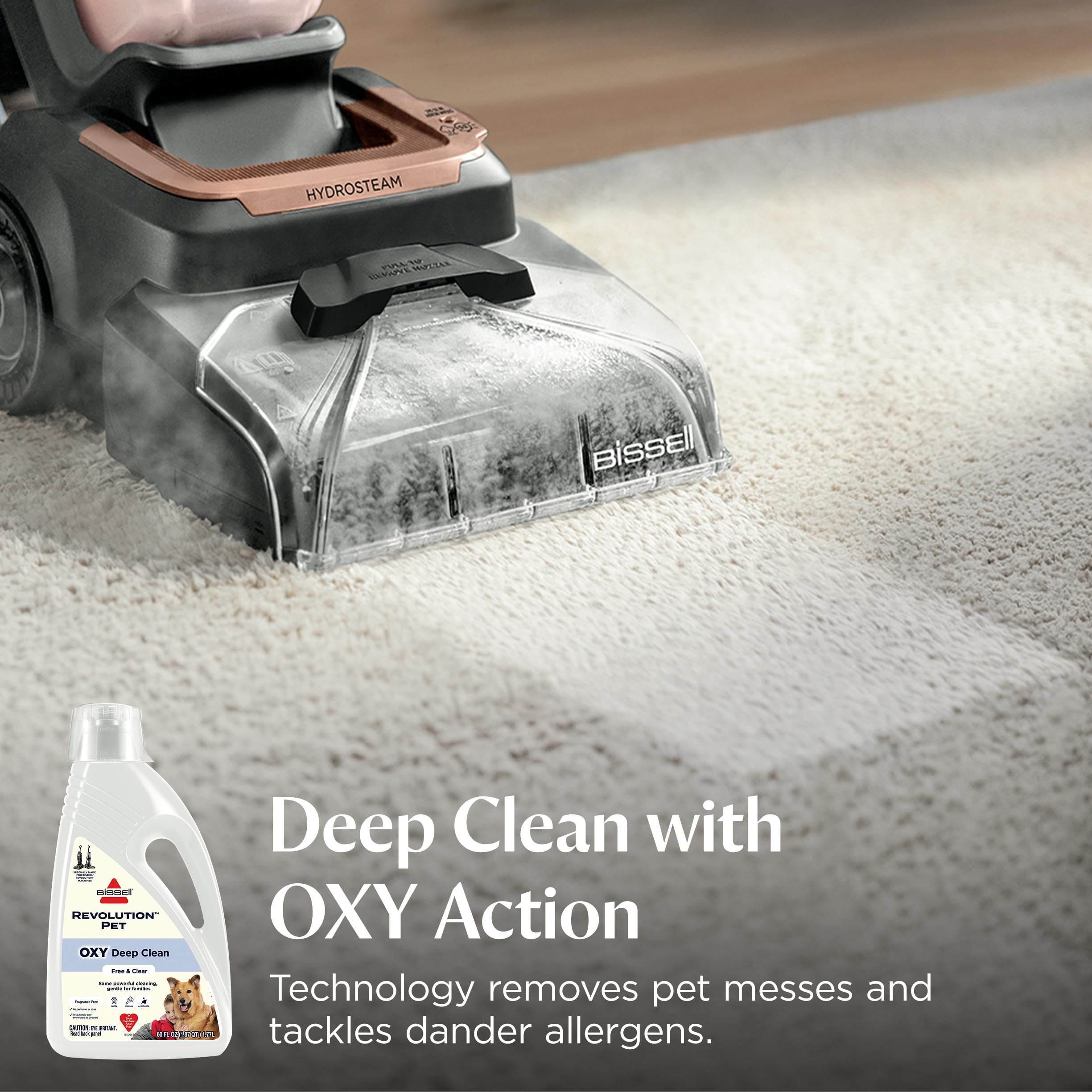 BISSELL before-and-after carpet stain image showing powerful removal benefit
