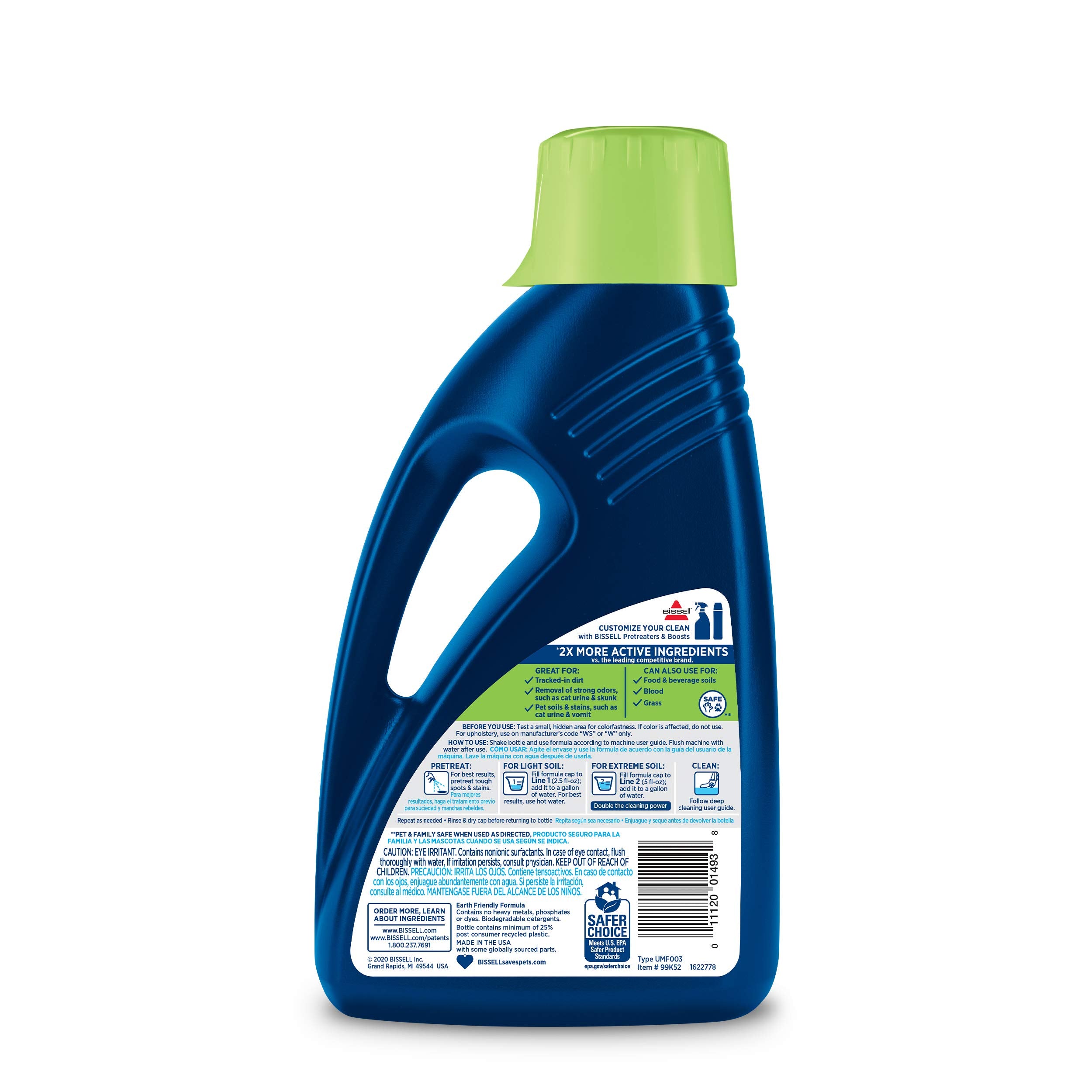 BISSELL back label with usage directions and safety information benefit