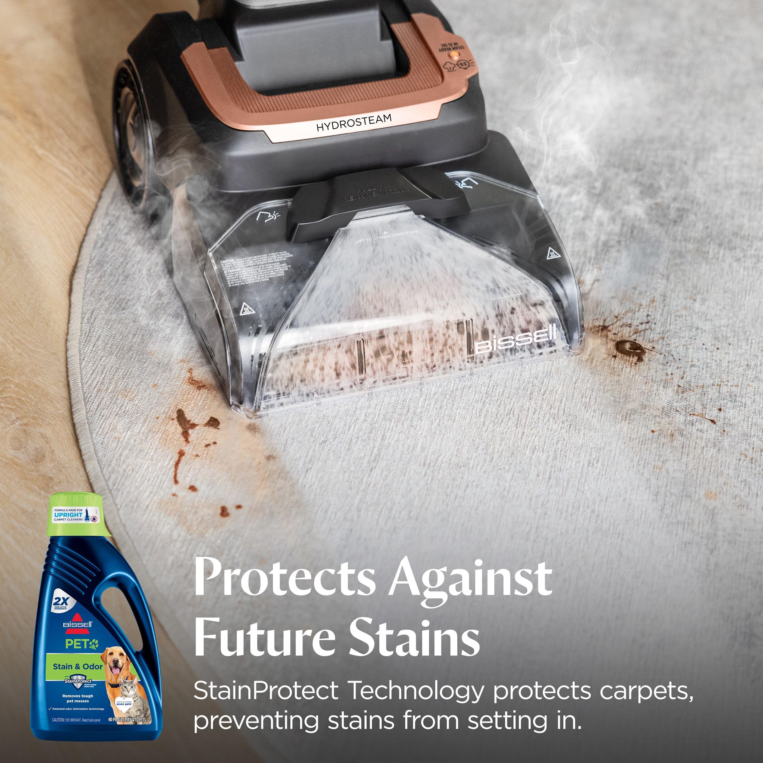 BISSELL cleaning action on carpet removing pet stain and odor benefit