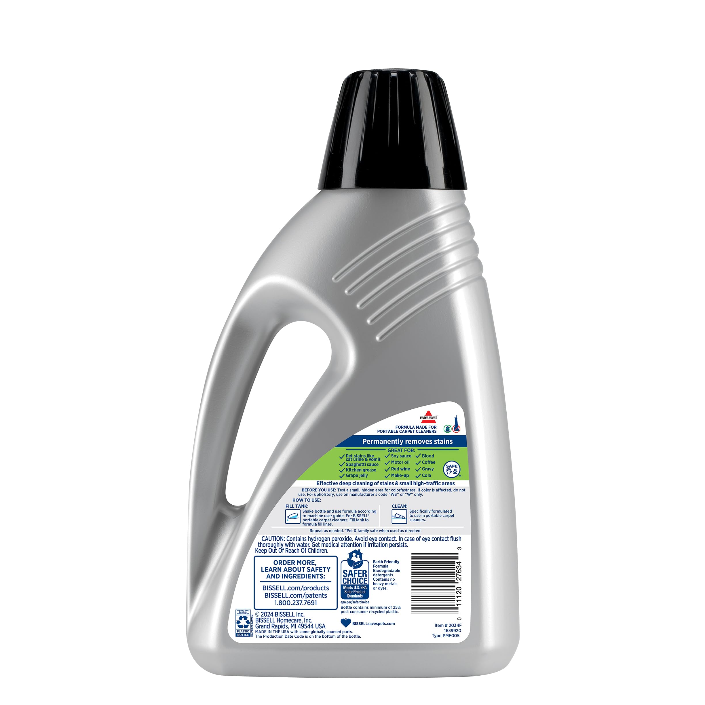 Bissell label showing EPA Safer Choice and biodegradable benefits