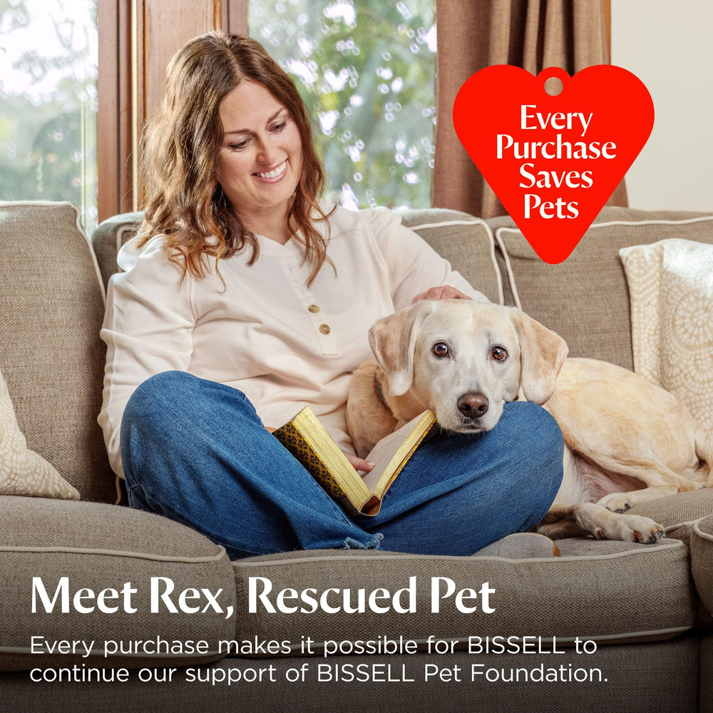 BISSELL in a home with dog demonstrating stain removal and freshness benefit
