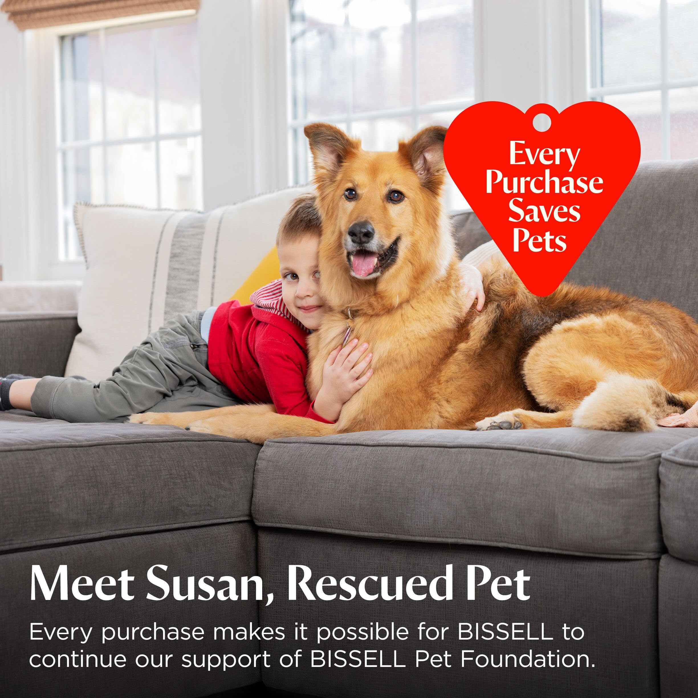 Bissell in a pet-friendly living room showing fresh scent and cleaned floors