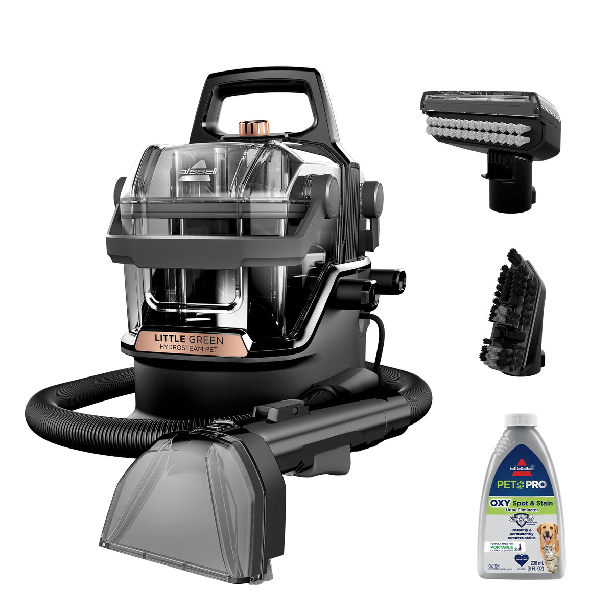 BISSELL Little Green HydroSteam front view showing compact design and portability