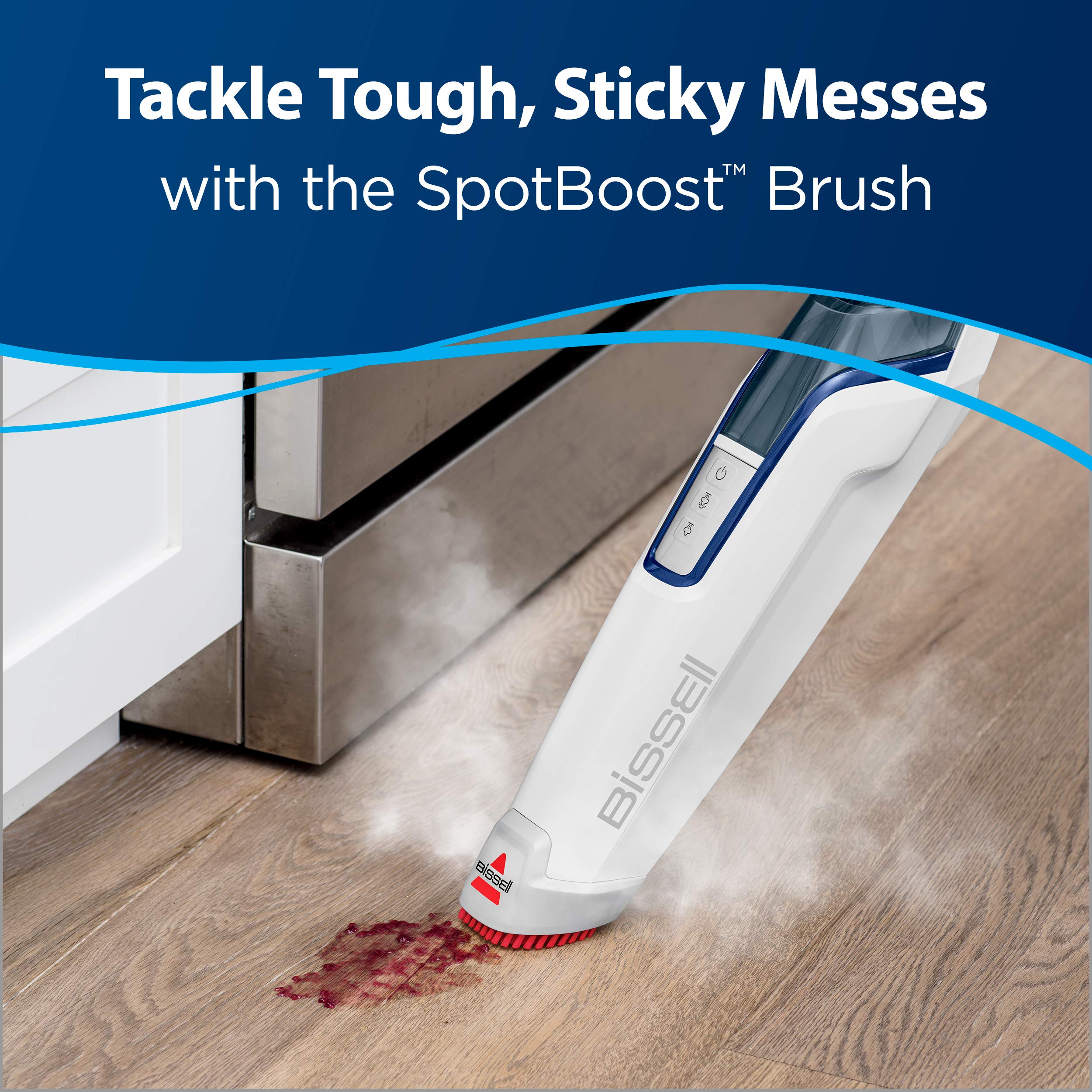 Bissell microfiber mop head demonstrating reusable pad cleaning action