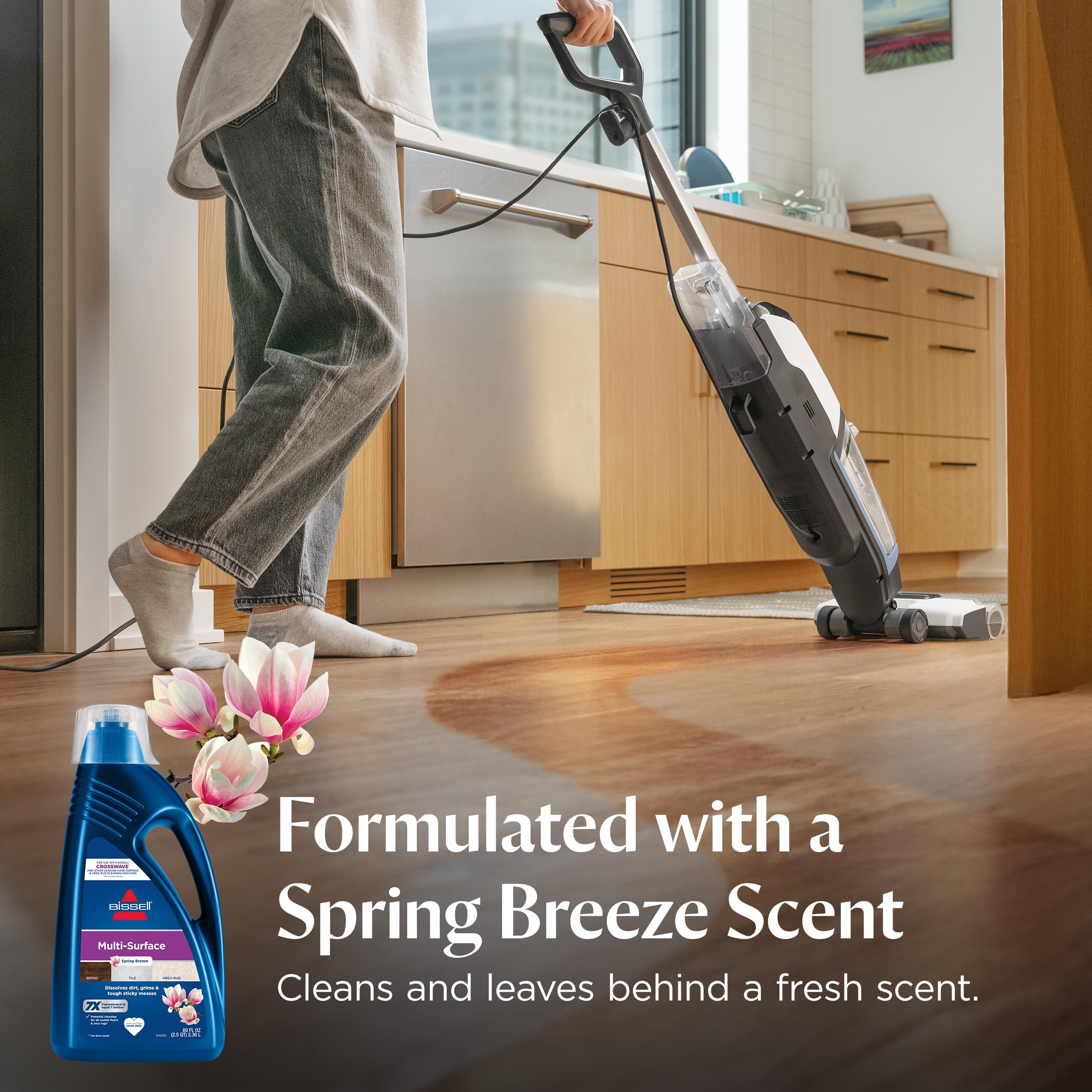Shiny ceramic floor after BISSELL cleaning showcasing streak-free finish
