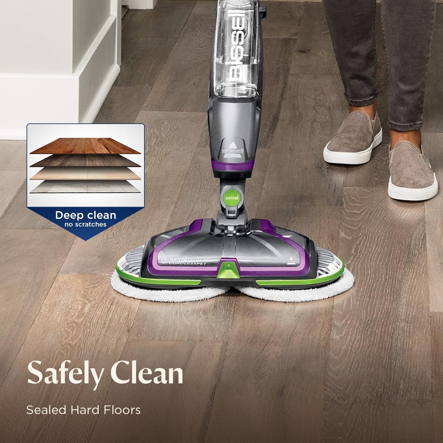 BISSELL battery and handle controls visible for quick recharge and easy operation