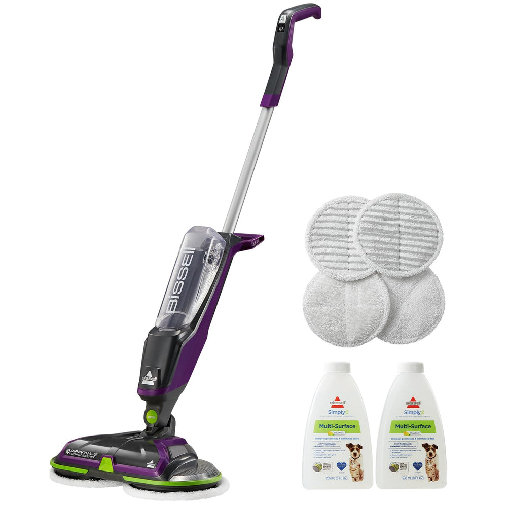 BISSELL SpinWave front view showing sleek cordless body and ready-to-clean convenience