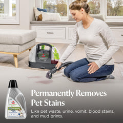 Bissell cleaner removing pet stain on carpet demonstrating effective removal
