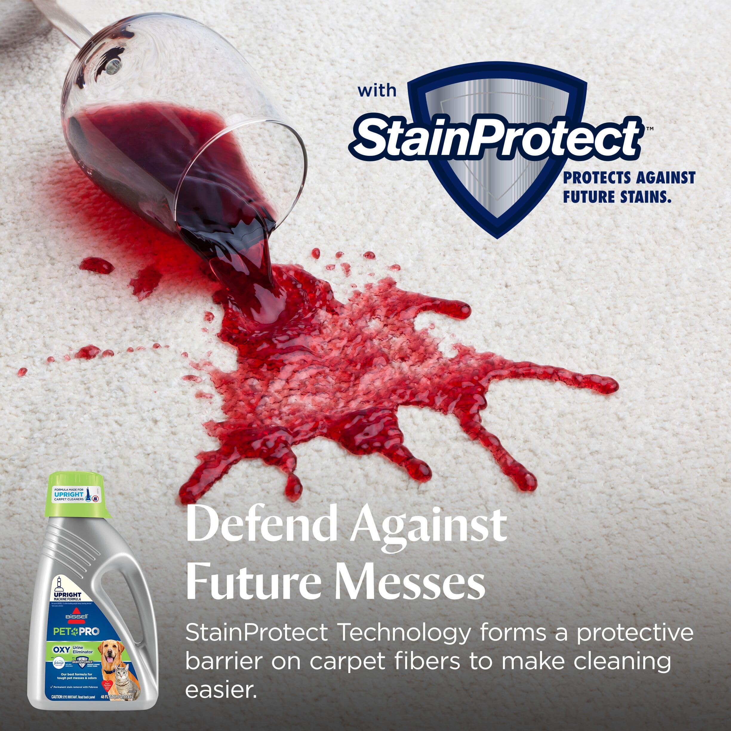 applying Bissell solution to sofa upholstery to remove pet stains and refresh fabric
