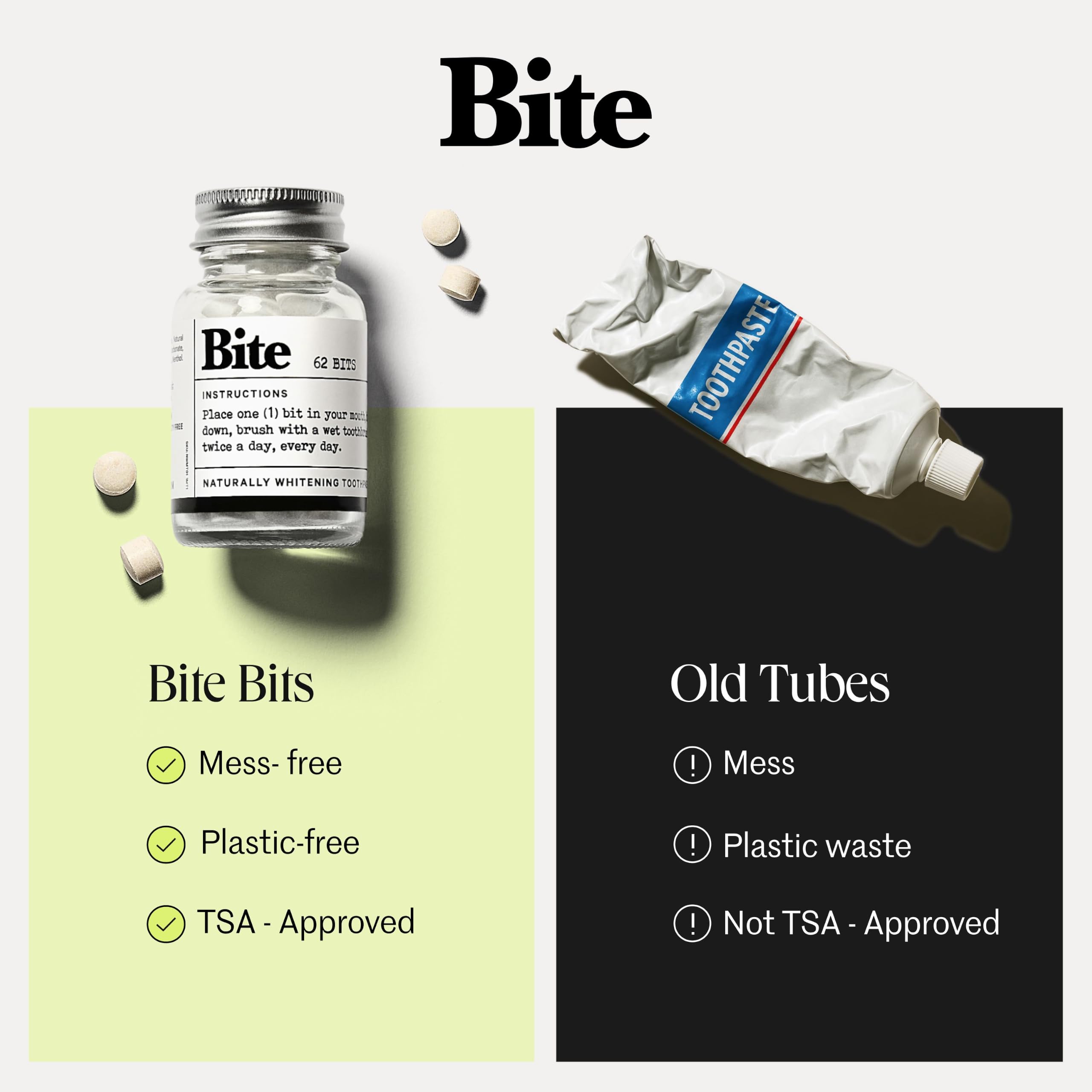 Bite label close-up listing nano hydroxyapatite and xylitol benefits