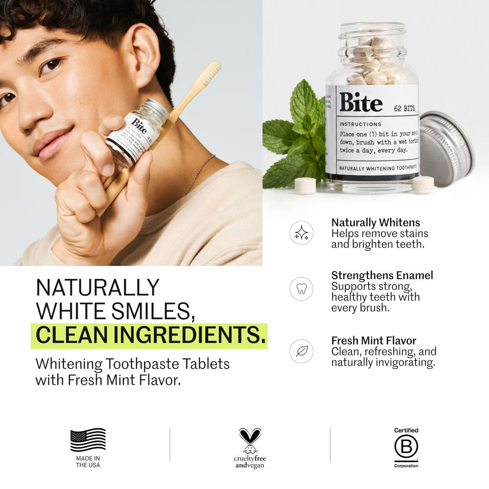 Bite bottles inside toiletry bag illustrating eco-friendly travel convenience