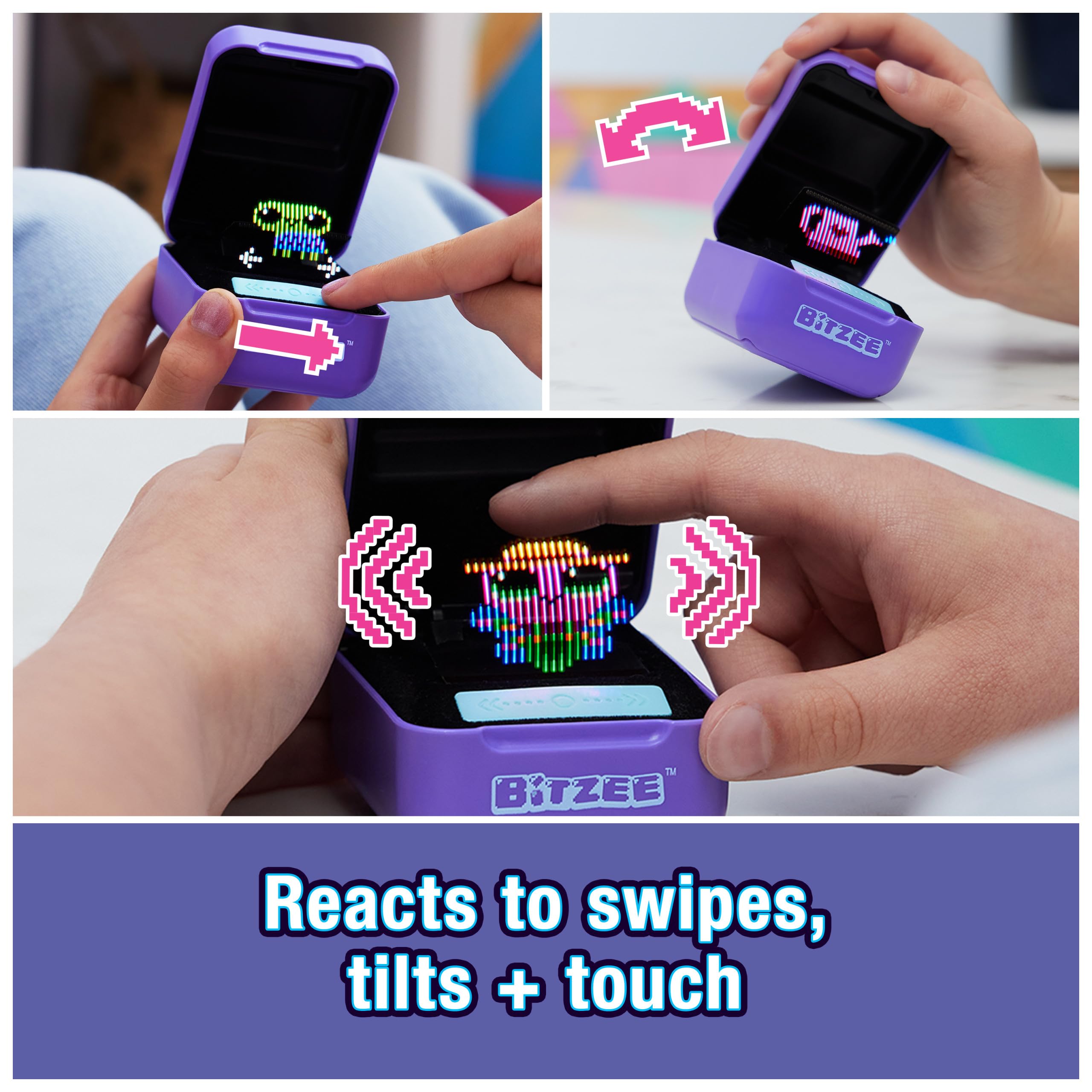 Bitzee close-up of animated screen, brand clarity and tactile feedback