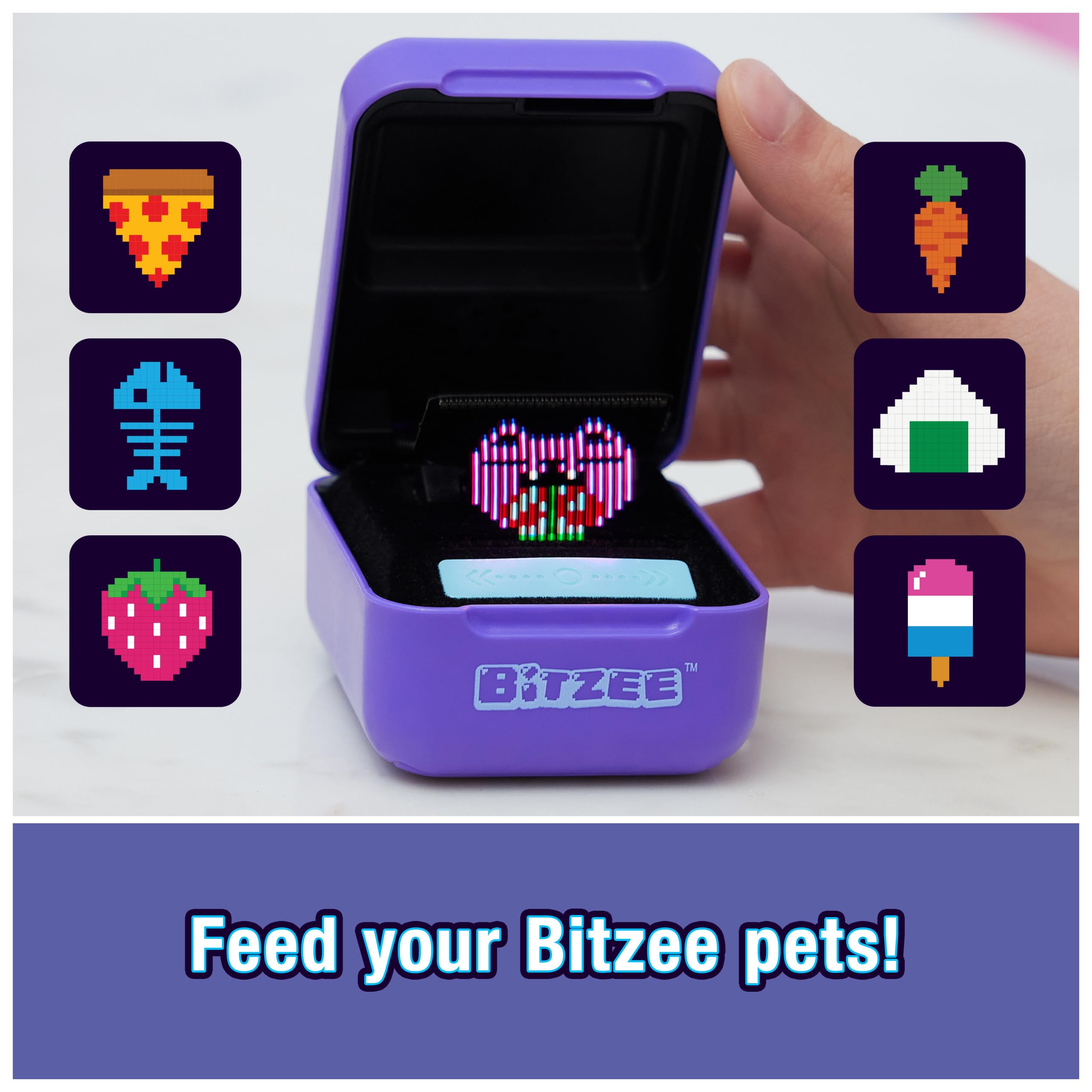 Kid smiling while playing with Bitzee, brand engaging screen-free fun