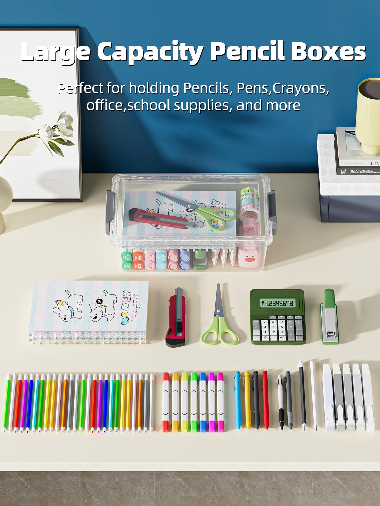 BiuLeon pencil case beside pencils showing scale and roomy interior capacity