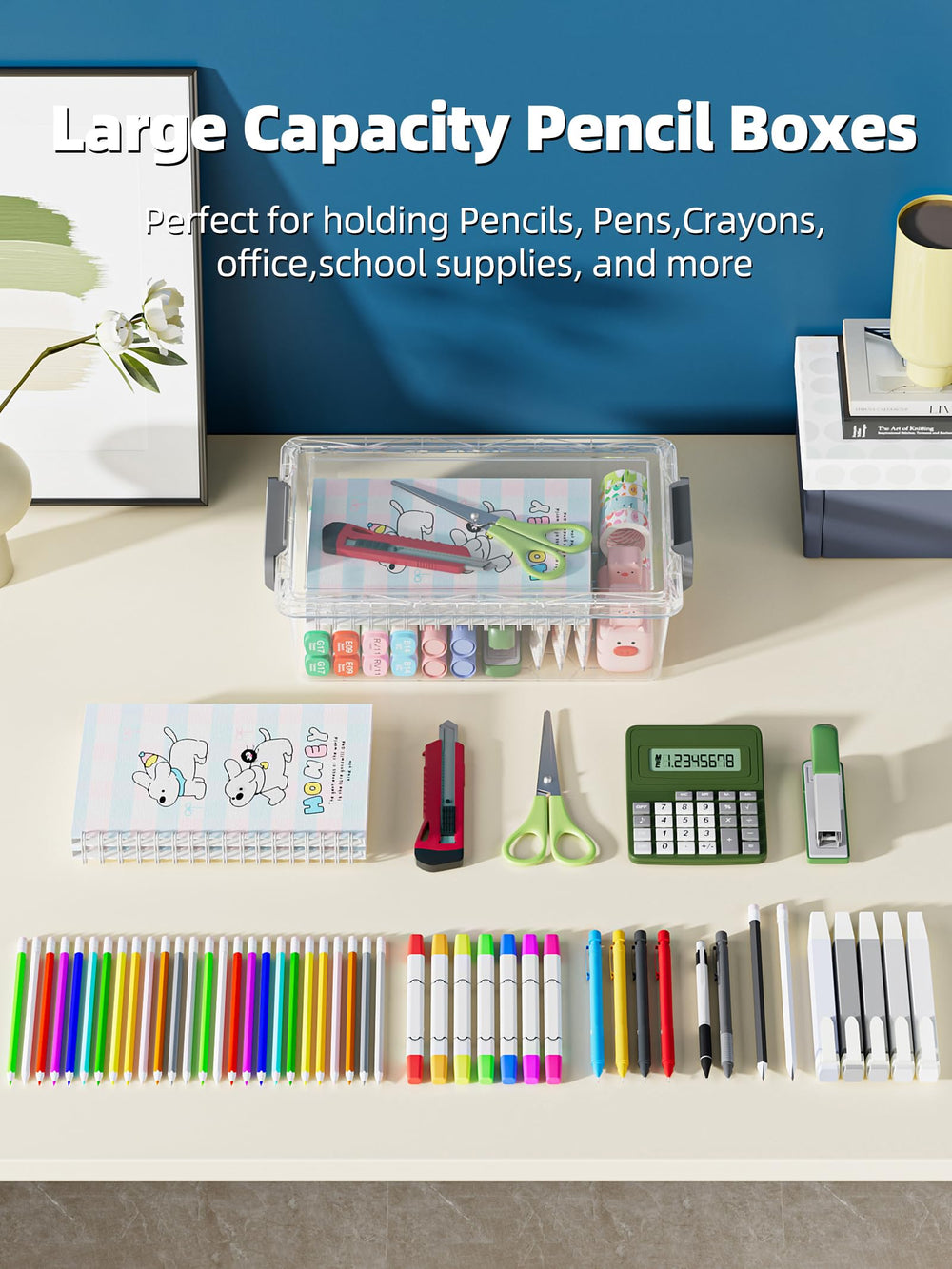 BiuLeon pencil case beside pencils showing scale and roomy interior capacity
