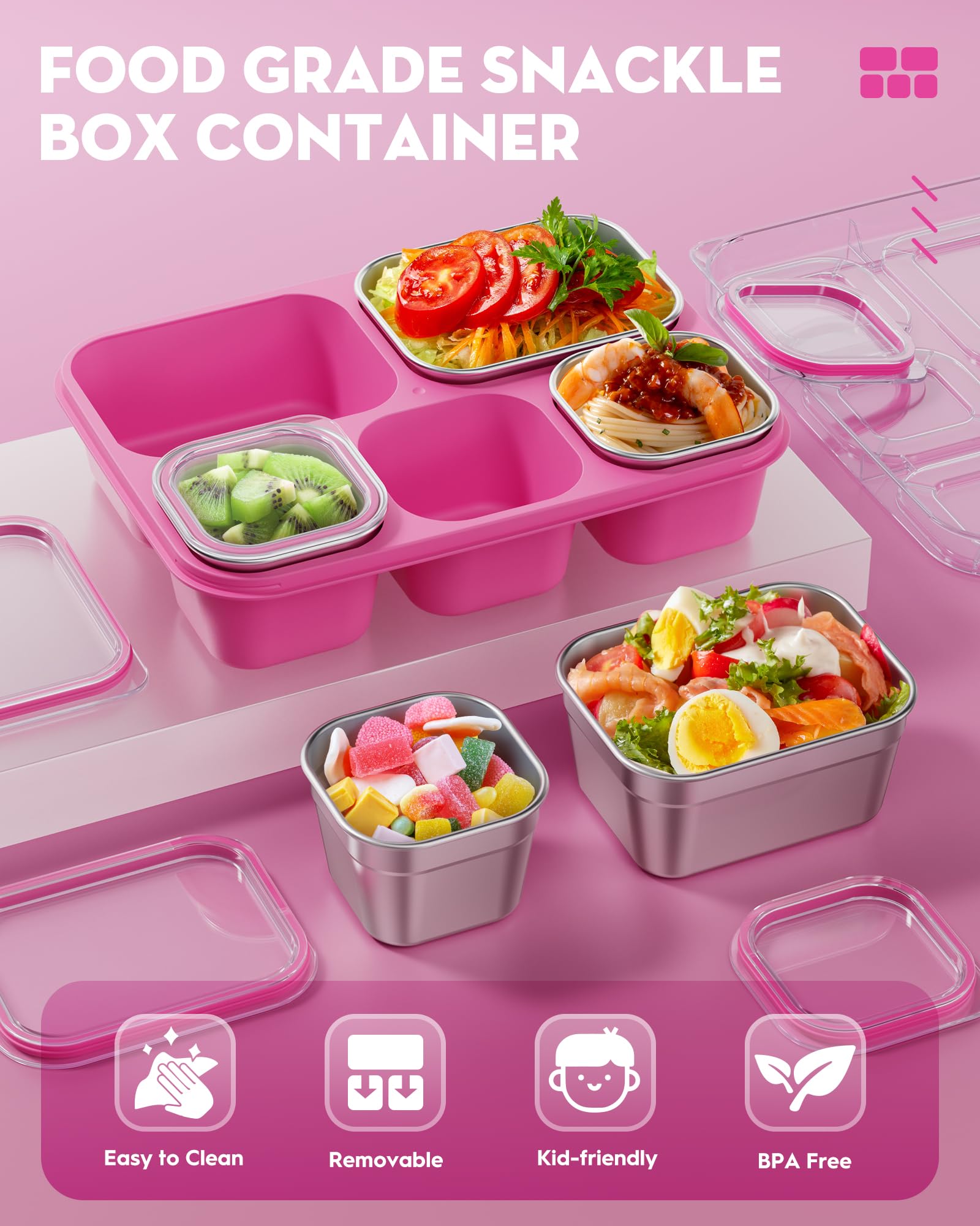 BiuLeon Snackle Box open with fruit and nuts highlighting organized serving benefit