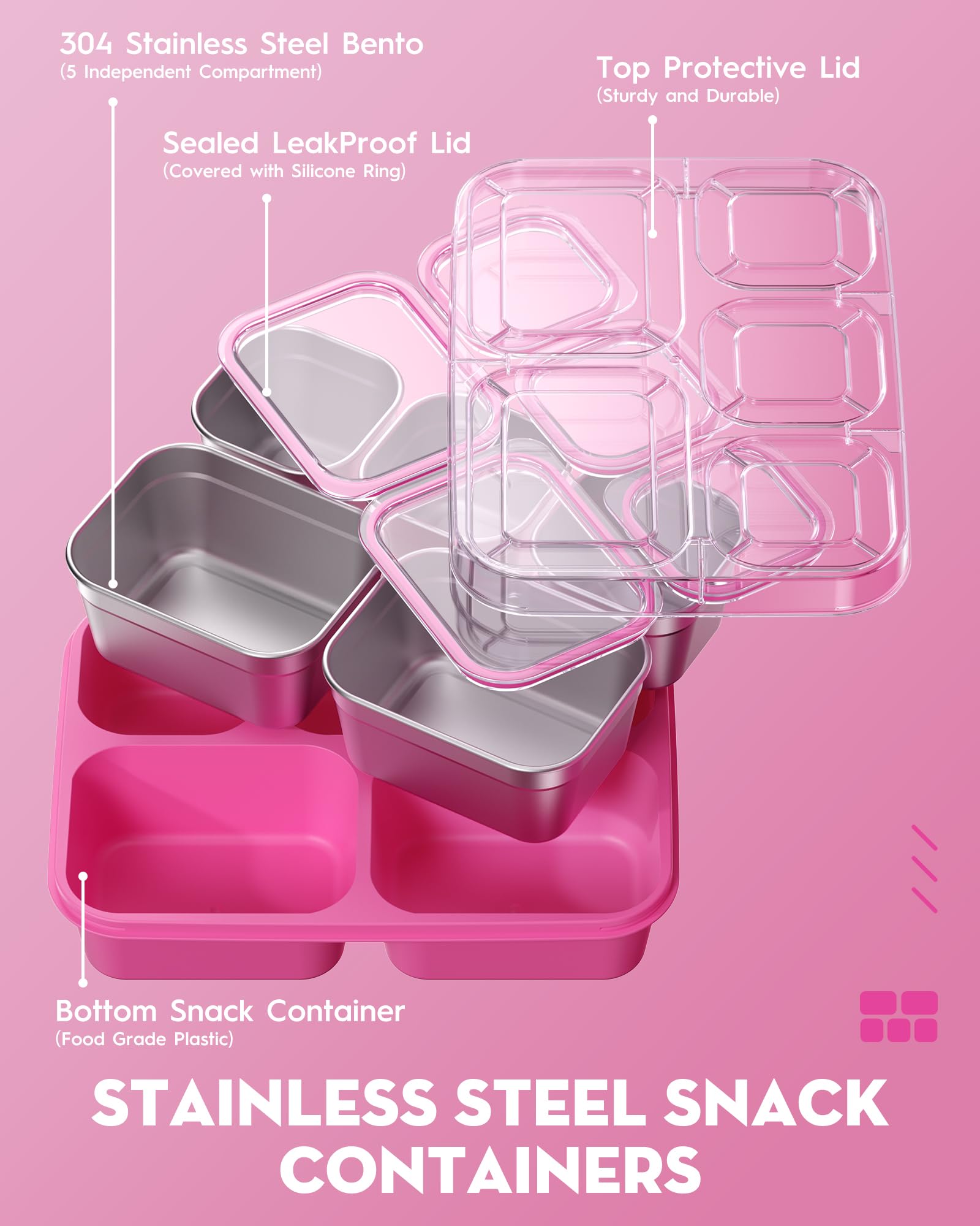 BiuLeon removed stainless-steel compartments demonstrating easy cleaning benefit