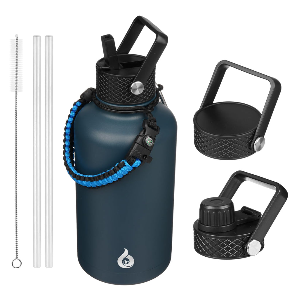 BJPKPK front view of 64oz insulated bottle showing label and finish for durable hydration