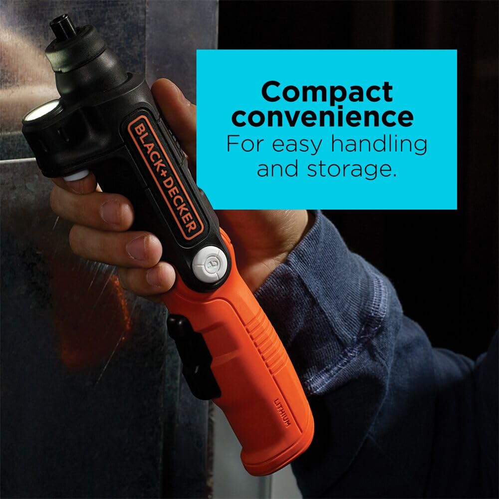 BLACK+DECKER in use inside a cabinet showing reach and convenience for home repairs
