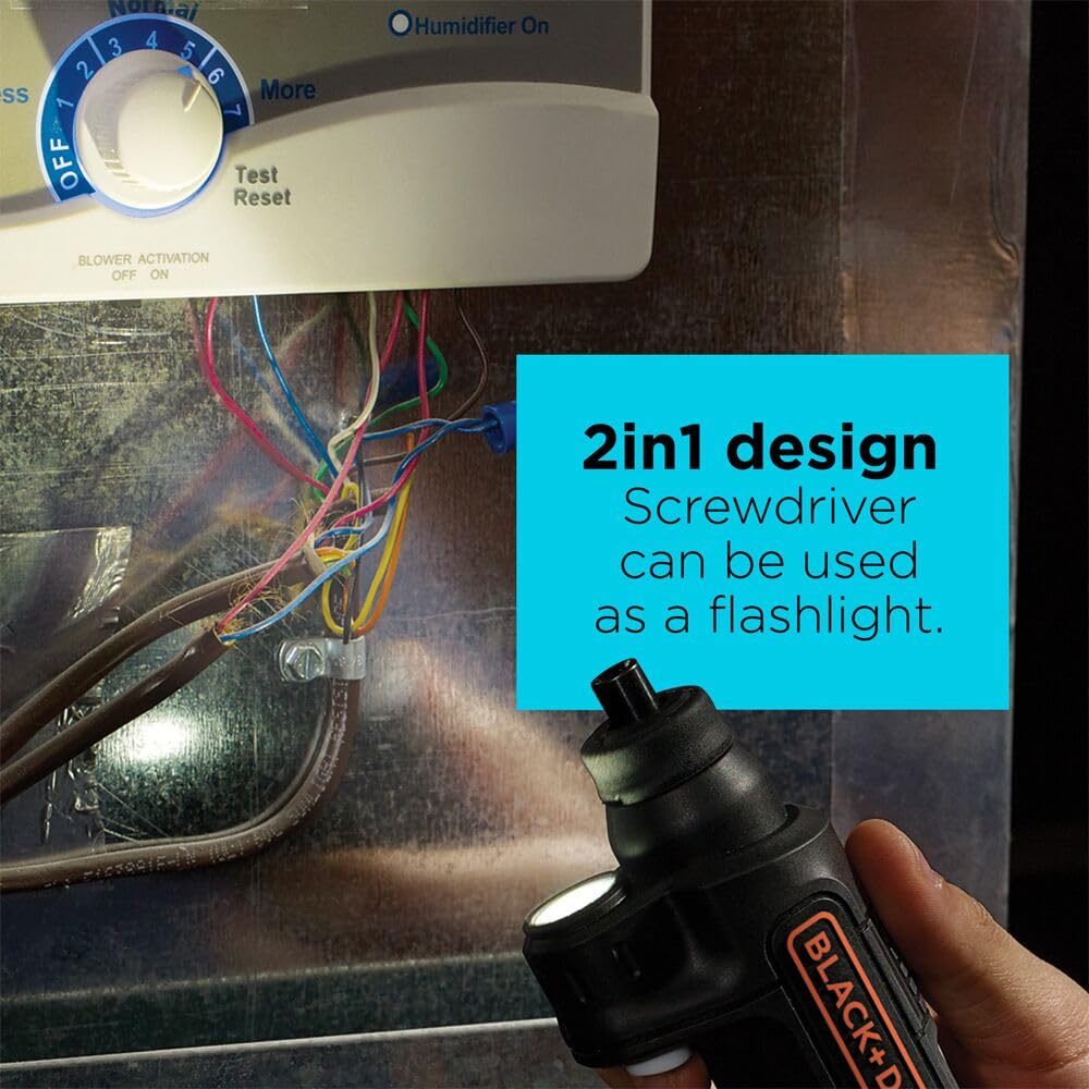 BLACK+DECKER screwdriver with pivoting handle in angled position for access to tight spots