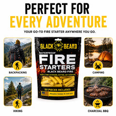 Black Beard Fire Plugs ignited in campfire demonstrating quick, steady flame