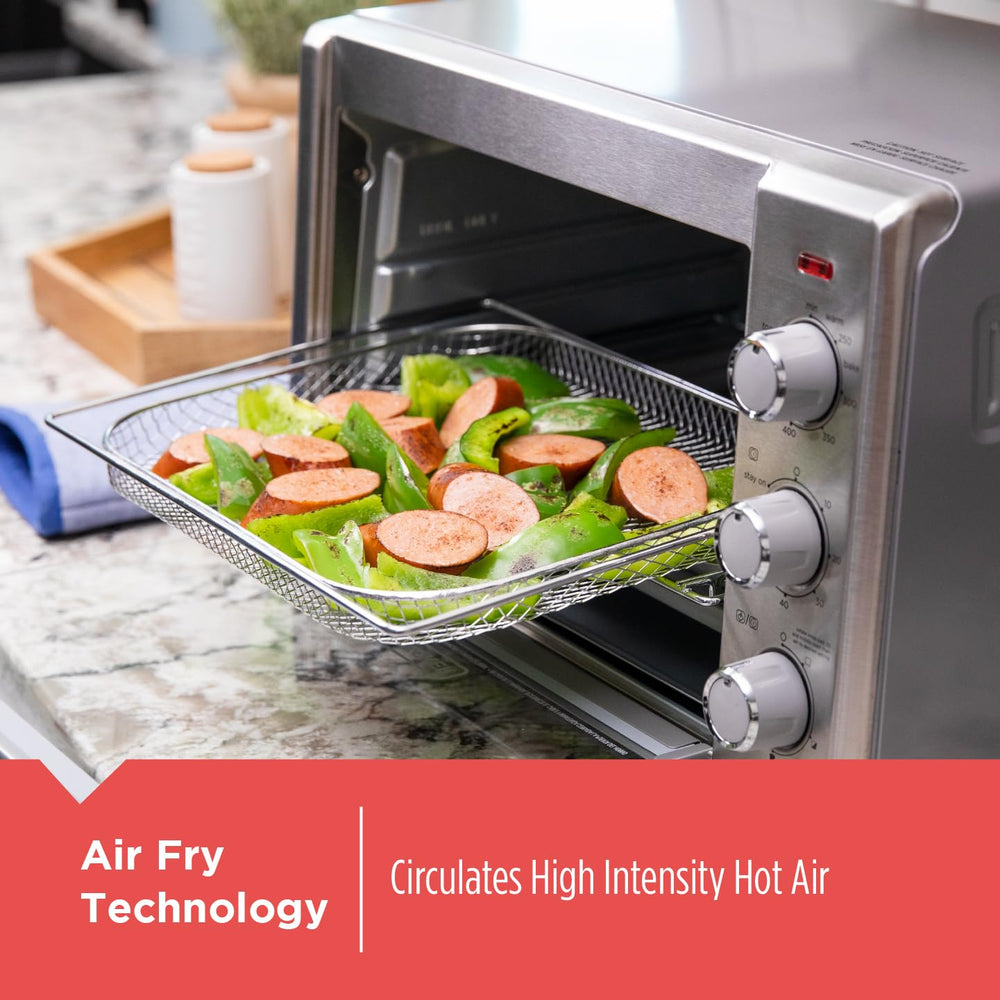 BLACK+DECKER close-up of air fry basket demonstrating crisping airflow benefit