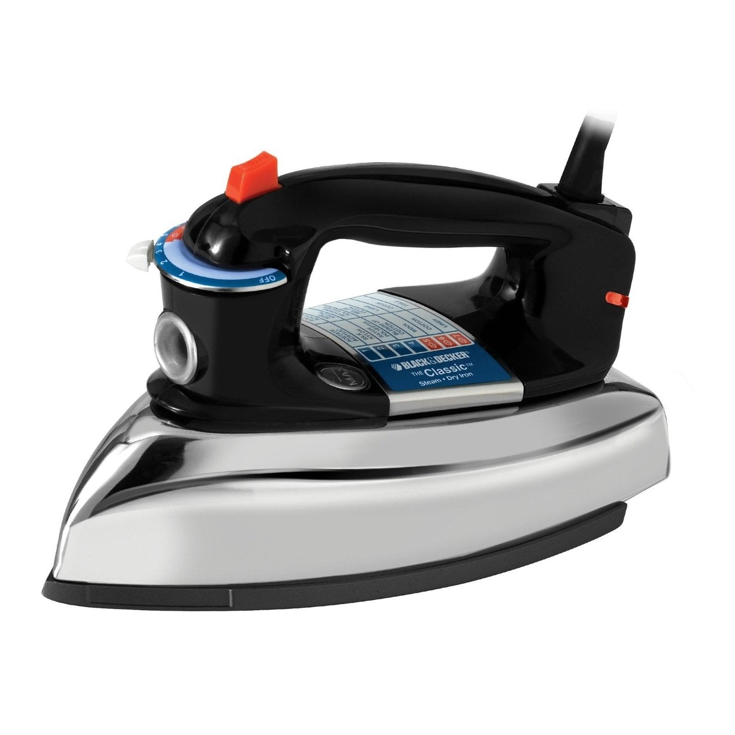 BLACK+DECKER iron front view showing controls and ergonomic handle for comfortable ironing