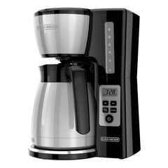 BLACK+DECKER front view of coffee maker—compact design for countertop convenience