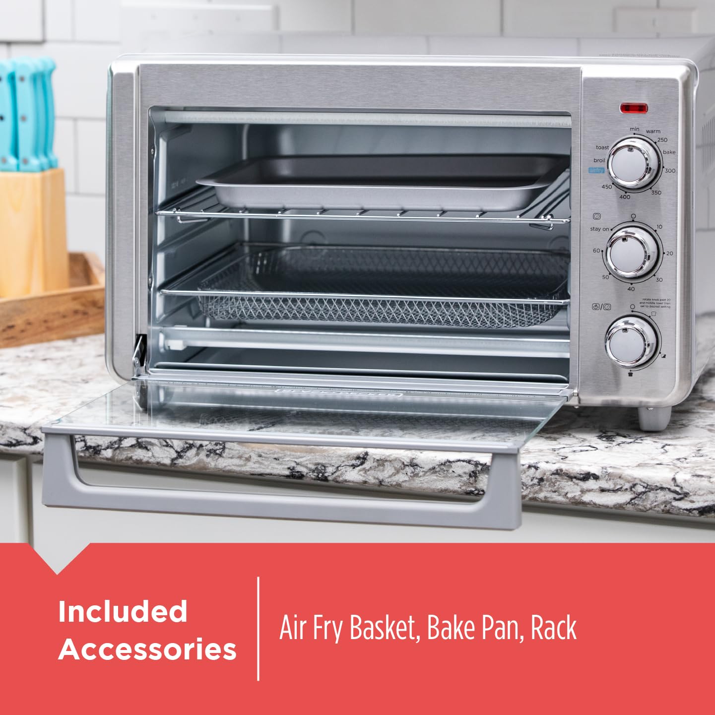 BLACK+DECKER control knobs detail showing simple 3-knob operation for convenience