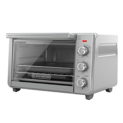 BLACK+DECKER front view of toaster oven showing controls and door for easy countertop use