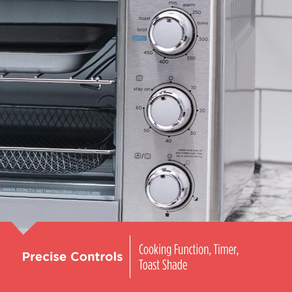 BLACK+DECKER interior rack and bake pan showing adjustable positions for versatility