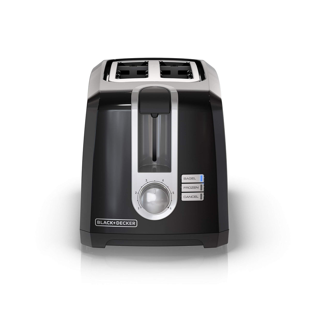 BLACK+DECKER front view showing compact two-slice toaster for small kitchens