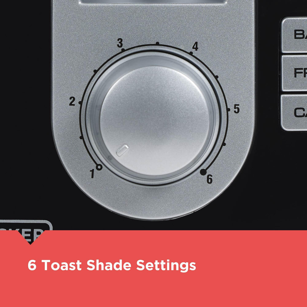BLACK+DECKER toaster beside a mug to show compact countertop footprint