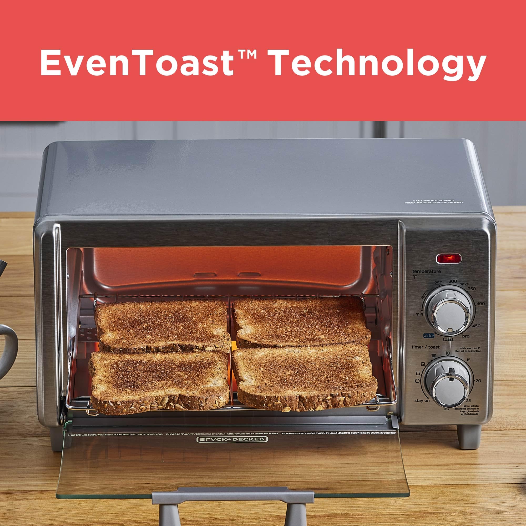 BLACK+DECKER wire rack and removable crumb tray for easy cleanup benefit
