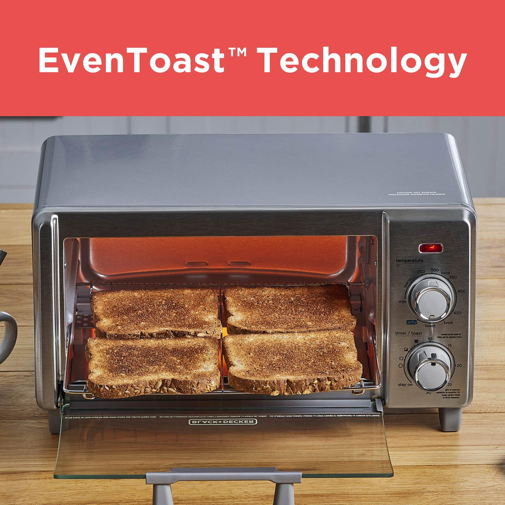 BLACK+DECKER wire rack and removable crumb tray for easy cleanup benefit