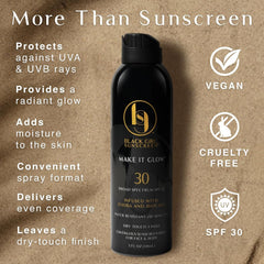 Black Girl Sunscreen spray texture on arm showing quick-absorbing hydration